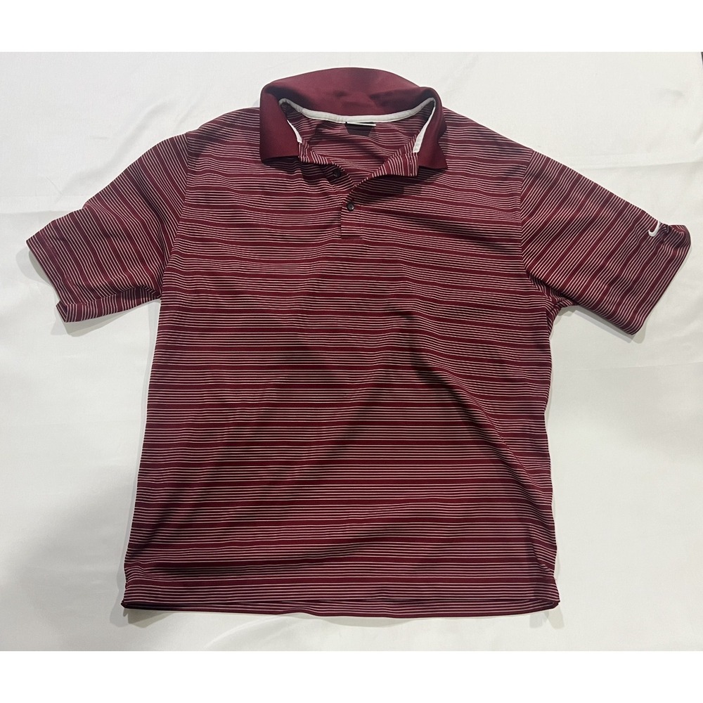 Nike Golf Polo Shirt Mens Medium Red Striped Dri Fit Casual Performance